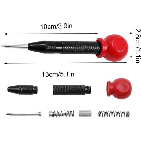 2PCS Pointeau Central Automatique 13cm Acier Pointeau Automatique Impact Réglable Center Punch Automatique avec Capuchon Precision Pointeau Automatique pour Métal Bois- Doré Noir (1/3)
