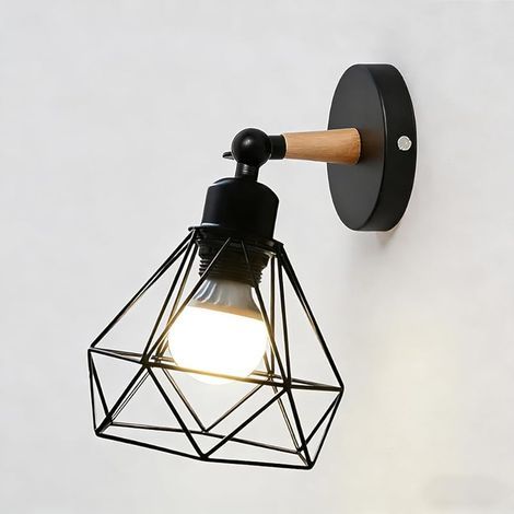 Applique murale industriale vintage en métal, lampe murale avec douille E27 et design de cage géométrique, luminaire pour chambre, salon, salle à manger, couloir et bureau - Ampoule non incluse (B) (1/5)