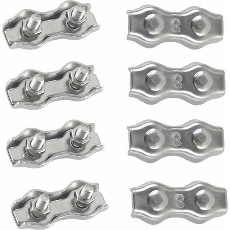 M3 Duplex Clamps, 304 Stainless Steel Cable Clamps for Wire Ropes, Clotheslines, Hanging Awnings, Deck Fixed Fixings, 8 Pieces (1/5)