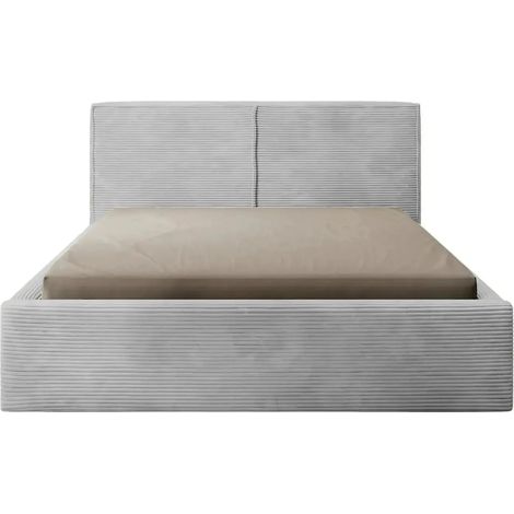 ELOISE - Lit coffre velours côtelé 140x200cm Gris clair (1/5)