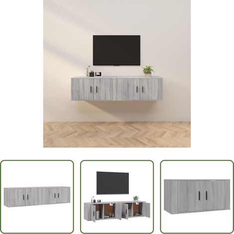 Meuble tv mural bois - Meubles TV muraux 2 pcs sonoma gris 80x34,5x40 cm (1/5)