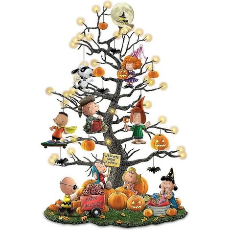 Arbre de table Halloween Snoopy Citrouille Jack-o-lantern Bradford Exchange Décoration de table Peanuts Arbre lumineux Thème Automne (1/5)