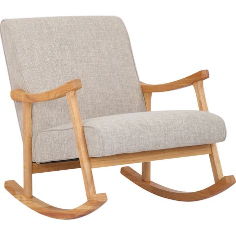 Sedia a dondolo in tessuto crema design scandinavo moderno gambe in legno FAB10086