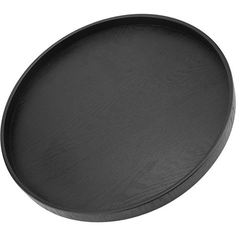 Plateau de service rond en bois massif noir, idéal pour le thé, le café, les en-cas et les repas. (1/5)
