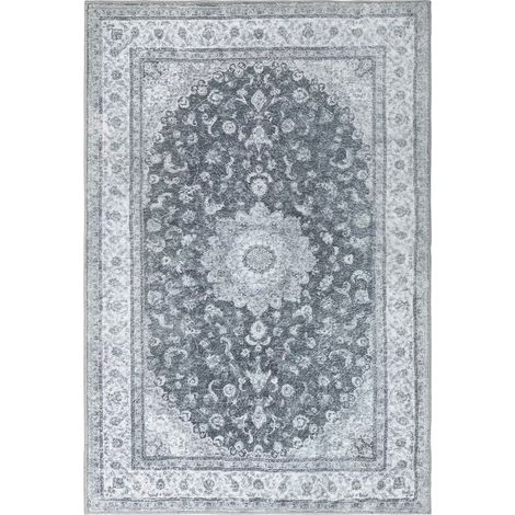 Haperlare Fußmatte 60 x 90 cm, kleiner wasserdichter Teppich mit Medaillonmuster, grau, kurzer Flor und Vintage-Look, ideal für Flur, Esszimmer oder Eingangsbereich. (1/5)