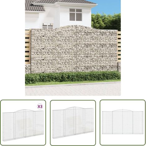 The Living Store Gabionen mit Hochbogen 3 Stk. 400x30x220/240cm Verzinktes Eisen - Gabionen - Gabionenwände - Gartendeko - Gartenzubehör - Zaun (1/5)
