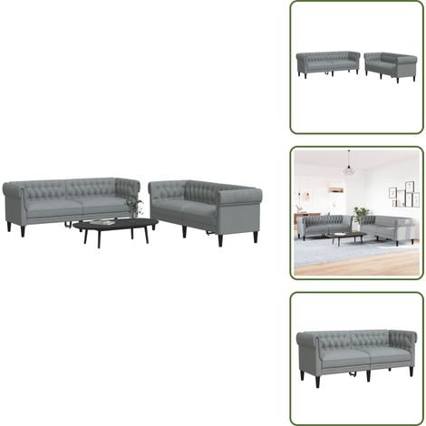 2-tlg. Sofagarnitur Hellgrau Stoff - Couchtisch - Wohnzimmersofa - Garnitur - Esszimmerstuhl - Lounge Möbel