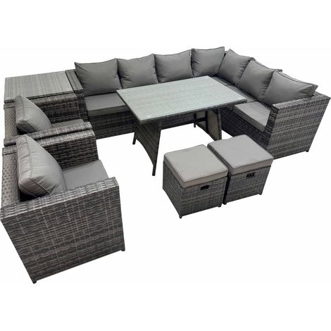 Fimous Rattan garden furniture Patio Furniture Sets with Dining Table 2 Small Stools 2 Chair Side Table Dark Grey Mixed (1/5)
