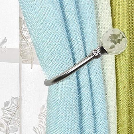 CSPARKV 155x68mm 2 Pieces Crystal Curtain Tieback U Design Hook Curtain Tiebacks Metal Curtain Tie Back Holdbacks Curtain Tiebacks (Silver)