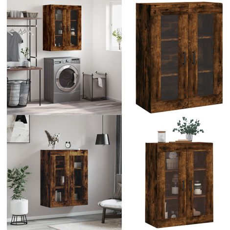 Armoire murale chêne fumé 69,5x34x90 cm - Rangement - Bois d'ingénierie