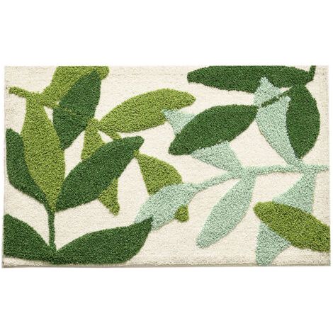 Tapis de Bain Absorbant Antidérapant à Poils Longs Extra Doux Tapis Salle de Bain Lavable en Machine pour Bain, Douche et Salle de Bain, Chambre à Coucher, 45X65 cm, Feuille Vert-Chrom (1/5)