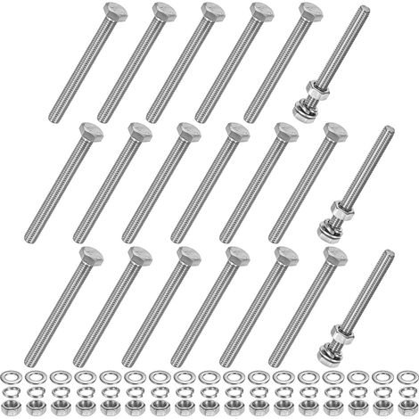 20-Pcs Vis À Tête Hexagonale Avec Écrous Rondelles Plates Et Rondelles Frein M6x60mm Kit De Boulons Et Écrous En Acier Inoxydable Boulon Métrique Fileté Pour Équipement/Machinerie (1/5)