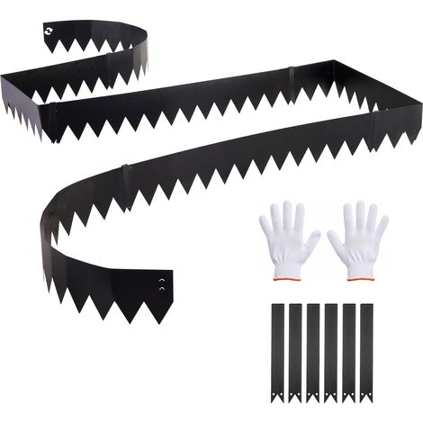 Mophorn Rasenkante 6er-Pack 1016x152 mm, Beeteinfassung mit 6 Befestigungsclips, Rasenbleche aus verzinktem Stahl, Mähkante, Metall-Palisade, Beetumrandung für Blumenbeete und Gartenwege, Schwarz (1/5)