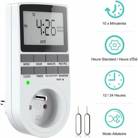 Prise Programmable Digitale, Minuterie Numérique Hebdomadaire avec Ecran LCD, Minuterie Prise Electrique 12H/24H/7Jours, Économie d'Energie Pour L'électroménagers et L'éclairage (1 Pack) (1/5)