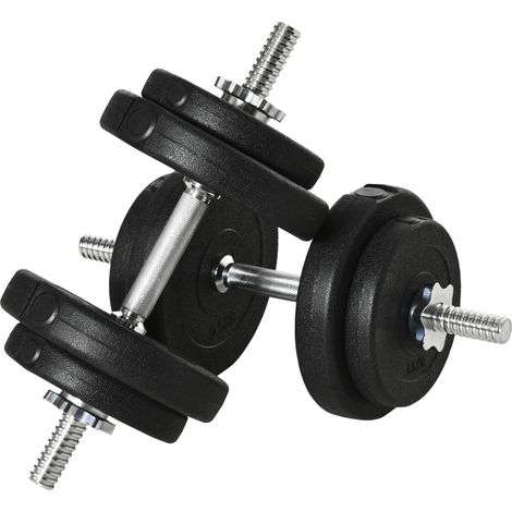 Set Manubri Pesi 20 kg (4x2.5 kg, 4x1.5 kg) con 8 Dischi e 2 Manubri da 2 kg, 43x18x7.5 cm, Nero