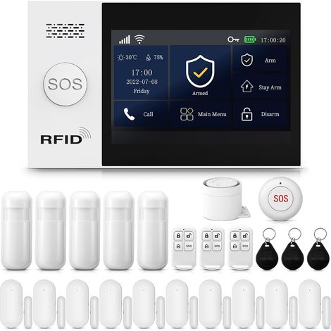 Kit de système d'alarme LTE avec sirène d'alarme, système d'alarme avec détecteur de Mouvement, Alarme de fenêtre/capteurs de Porte, système d'alarme pour Maison, Appartement, Camping-Car (1/5)