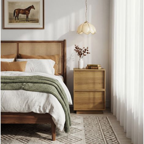 Table de chevet 38x48x54 cm en MDF couleur chêne, avec rangement pour chambre FloraGrace (1/5)
