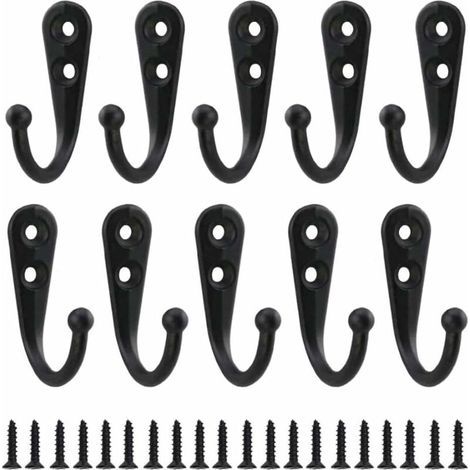 10 Stück schlichte schwarze Wandhaken für Garderobe, inklusive Befestigungsschrauben