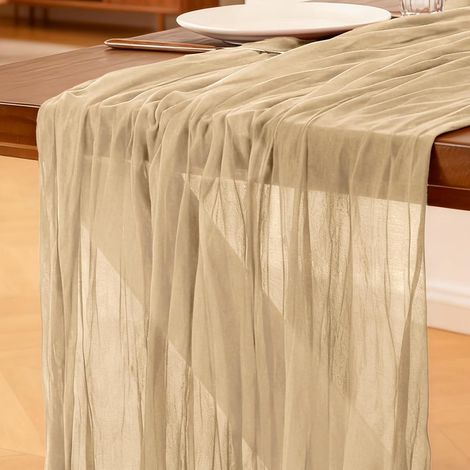 Chemin de Table Champagne, 300 x 90 cm Style Bohème Chemin de Table en Gaze pour Mariage, Fête, Noël et Le Nouvel, Enterrement de Vie de Jeune Fille Décoration de Table de Cuisine (1/5)