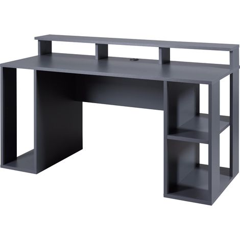 Bureau gamer avec réhausse 160x91x67 cm gris (1/5)