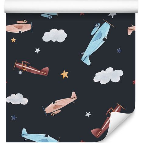Retro-Flugzeugtapete im Aquarellstil für Wohn- und Schlafzimmer, 50 x 1000 cm (1/5)