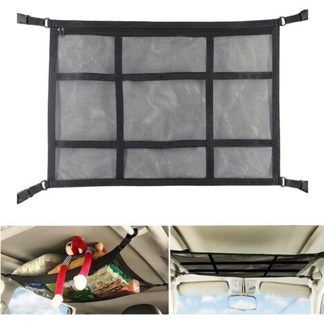 78 x 53 cm,Filet de rangement pour plafond de voiture, boucle en D réglable, organiseur de rangement pour toit de voiture, camion, SUV, voyage, voyage, camping, accessoires d'intérieur (1/5)