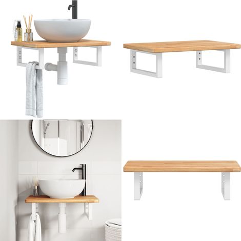 Waschtischplatte mit Halterung Stahl und Massivholz Eiche - Wandbefestigung - Holz Waschtisch (1/5)