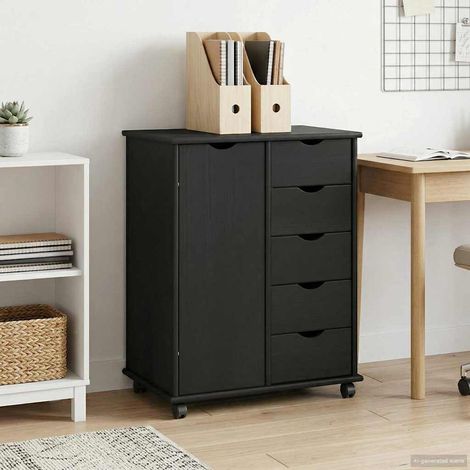 vidaXL Mobile con Ruote Nero 63,5 x 39 x 79 cm Legno di Pino
