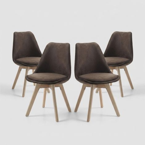 Set 4 sedie imbottite in velluto con gambe in legno Layla - Marrone