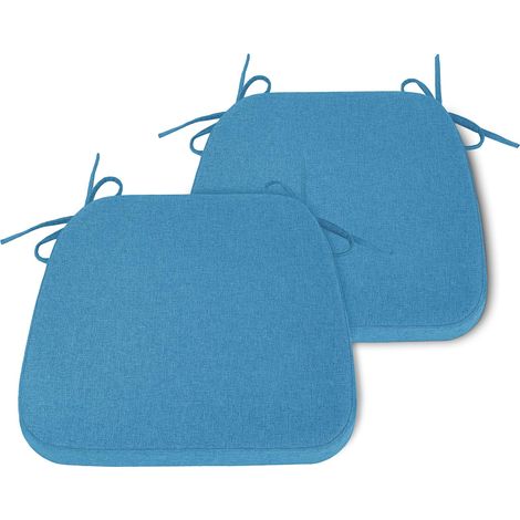Coussin de chaise de salle à manger avec liens et housse amovible, épaisseur 5 cm, assise antidérapante pour cuisine, lot de 2, 42 x 41 cm, bleu (1/5)