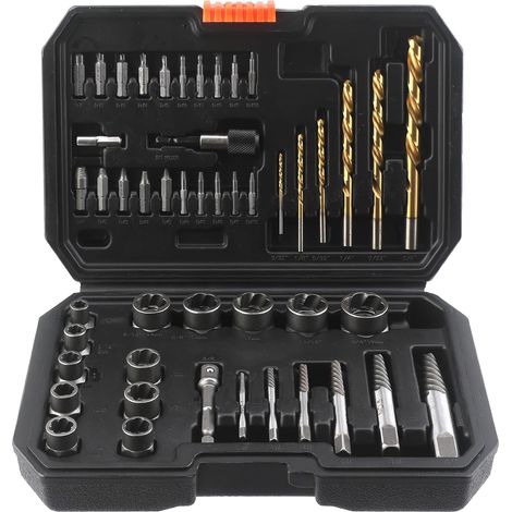 Juego de extractores de tornillos y juego de brocas para taladro a la izquierda - Kit de 48 piezas de fácil extracción de pernos para quitar pernos, tuercas y tornillos dañados, atascados, oxidados o (1/5)