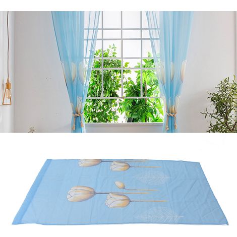 Rideaux occultants tout-en-un, stores verticaux prêts à poser pour la maison (chambres, salons, balcons) et comme cloisons. Rideaux occultants tout-en-un bleus en forme de tulipe. (1/5)