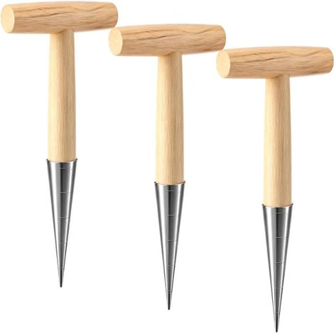 3-Piece 13cm Manual Planting Tool with Wooden Handle for Sowing Seeds, Plants, Bulbs and Transplanting (1/4)