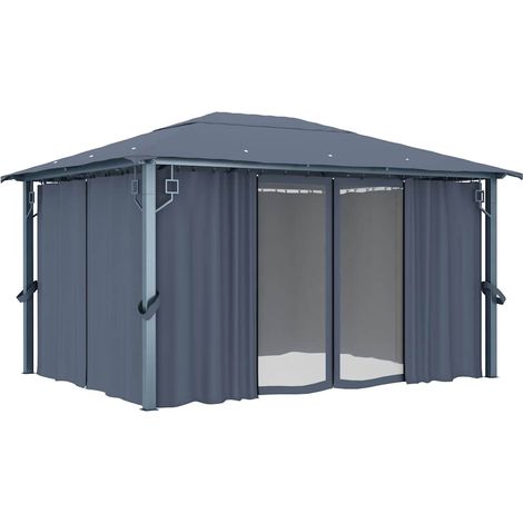 vidaXL Cenador con cortina gris antracita aluminio 400x300 cm (1/2)