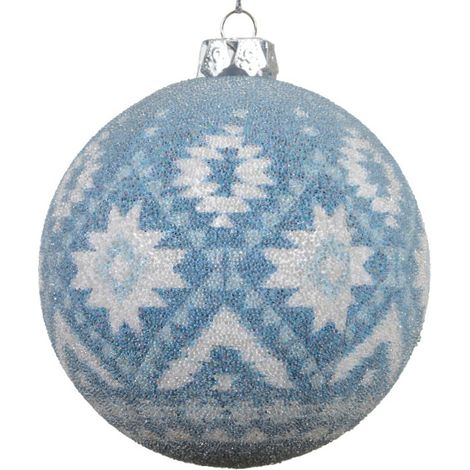 Kaemingk – Boule de Noël motif indigo bleu clair incassable, Ø 8 cm, plastique