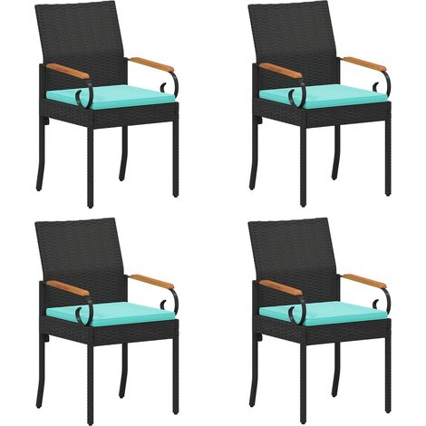 Sillas de jardín 4 pcs Negro y Turquesa Poliratán y Acacia vidaXL