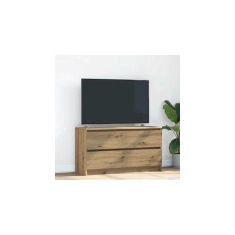 Meuble TV chêne artisanal 100x35x54 bois d'ingénierie (1/5)