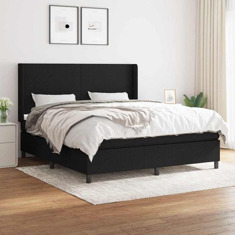 Cama box spring con colchón tela negro 180x200 cm (1/5)