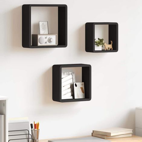 Étagères murales sous forme de cube 3 pcs Étagère de Rangement - Meuble de rangement Noir MDF BV128922 - BonneVie (1/5)
