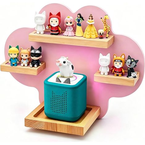 Étagère Magnétique pour Tonies et Figurines, Murale Étagère pour Boîte à Musique en Bois Massif, Étagère Murale Flottante pour TonieBox, Support Figurine Rangement Chambre Enfant Nuage (1/5)