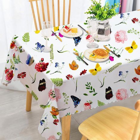 Tischdecke abwaschbar 140x180 cm, rechteckig, wetterfest, Blumen & Schmetterlinge