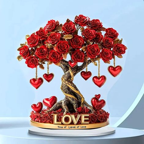 Arbre À Roses Acrylique - Décoration De Table En Forme De Cœur - Pour Bureau Cheminée Cuisine - 20,5 Cm - 1 Pièce (1/5)