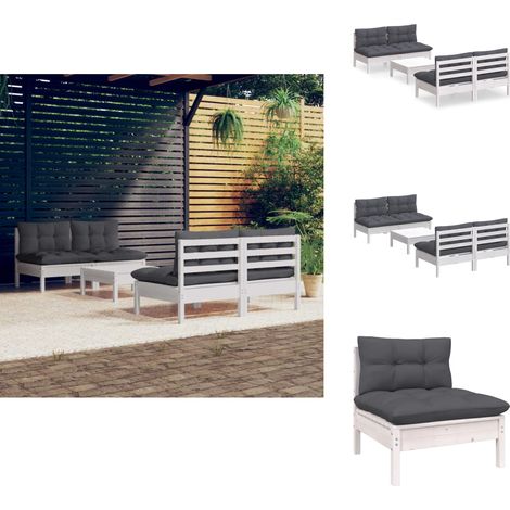 Salon de jardin 5 pcs avec coussins anthracite bois de pin - Salon De Jardin - Mobilier De Jardin - Ensemble De Jardin - Meubles De Terrasse - Chaise Longue (1/5)