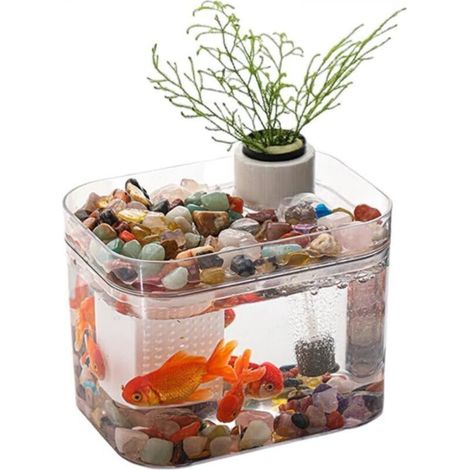 Transparentes Aquarium mit Deckel, USB-Luftpumpe, Tischdekoration, kleines Aquarium für Kampffische, Garnelen, Goldfische, A (1/4)