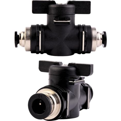 Lot de 2 Vannes de régulation d'air, Robinet pneumatique droit 10 mm, Raccord rapide, Pour air comprimé et liquide (1/5)
