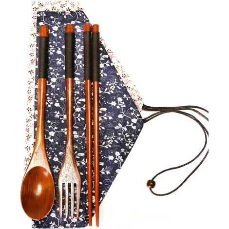 Cuillère En Bois - Set De 3 Cuillères Japonaises À Manche Enfilé De Coton - Dimensions 18,5 x 17,5 x 22,5 cm (1/5)