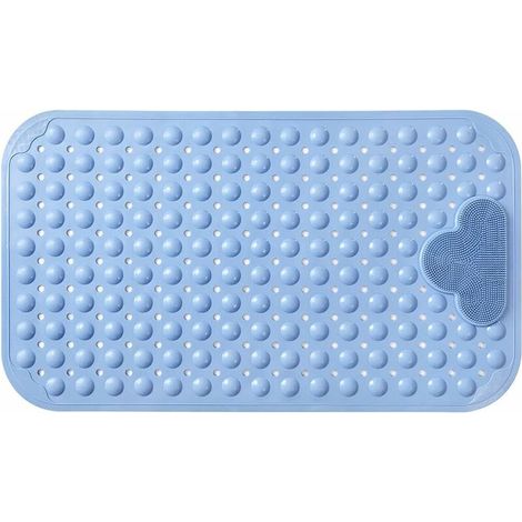 Large Non-Slip Shower Mat with Foot Scrubber Brush, Suction Cup Foot Massager (Blue, 40 x 70cm)