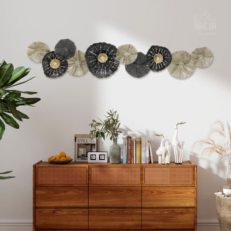 Decorazione murale con cornice in metallo, stile moderno, nero e oro
