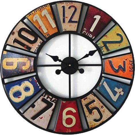Grande horloge murale de jardin extérieure, horloge de jardin ronde antique autocollante avec cadran ouvert, horloge extérieure étanche en métal pour Inte（12 pouces）