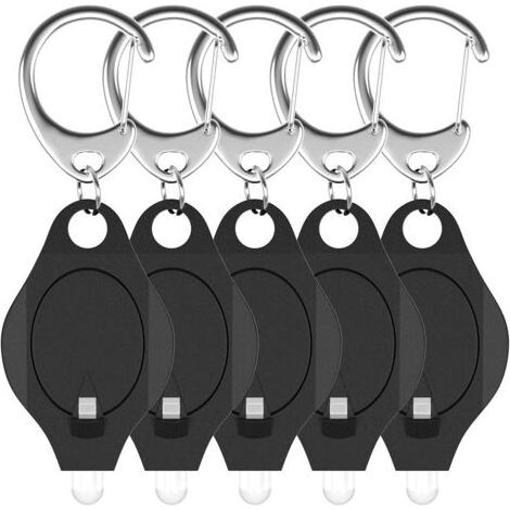 Mini-LED-Schlüsselanhänger-Taschenlampe, 12 Lumen, tragbare, ultrahelle, batteriebetriebene schwarze Taschenlampe mit Karabinerhaken für Notbeleuchtung (Batterien enthalten), 5er-Pack (1/4)